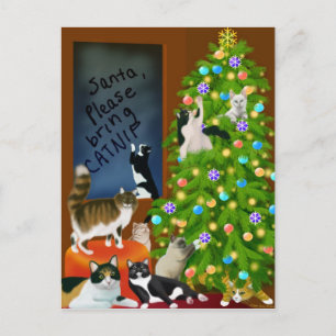 Cartão Postal De Festividades Cartão-postal de Natal da Família Felina