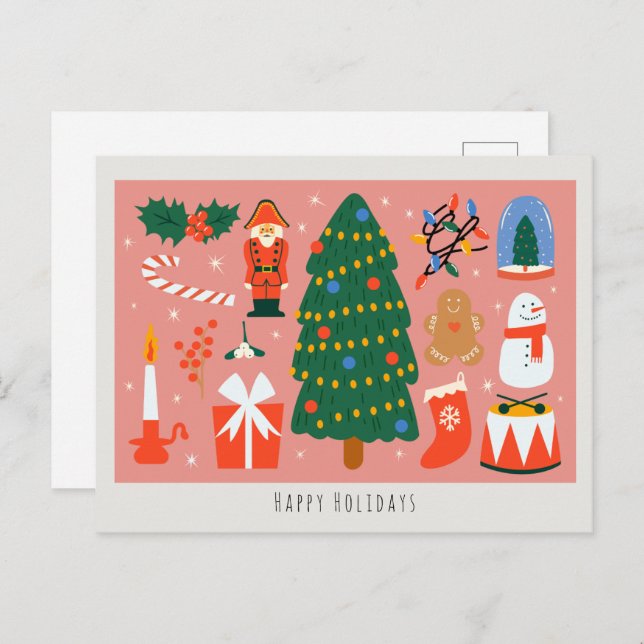 Cartão Postal De Festividades Cartão-postal de Natal de Cartoon Bonito (Frente/Verso)