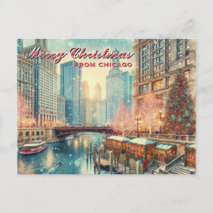 Cartão Postal De Festividades Cartão-postal de Natal Feliz de Chicago