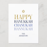 Cartão Postal De Festividades Cartão-postal de Natal Feliz Hanukkah Chanukah<br><div class="desc">O design de folha de ouro simulado por "faaux" é incorporado neste design. Personalize o texto personalizado acima. Você pode encontrar itens de coordenação adicionais na nossa coleção "Happy Hanukkah Chanukah".</div>