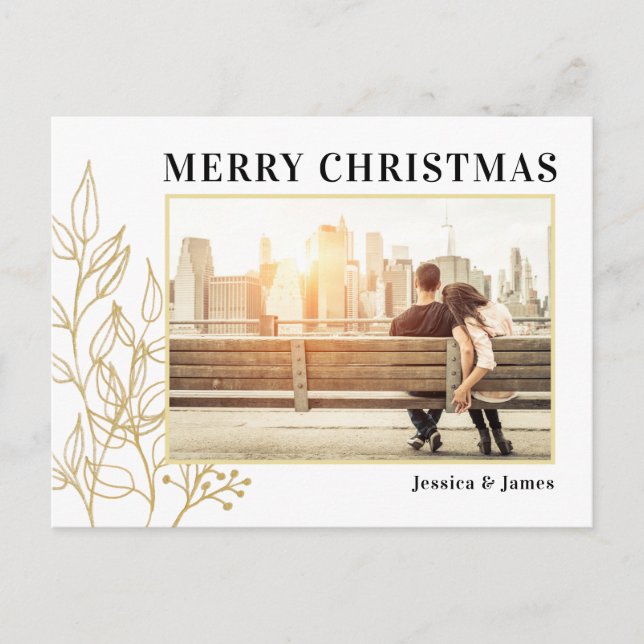 Cartão Postal De Festividades Cartão-postal de Natal Feliz para Folhagem Dourada (Frente)