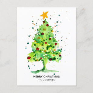 Cartão Postal De Festividades Cartão-postal de Natal Festivo de Árvore Aquarela