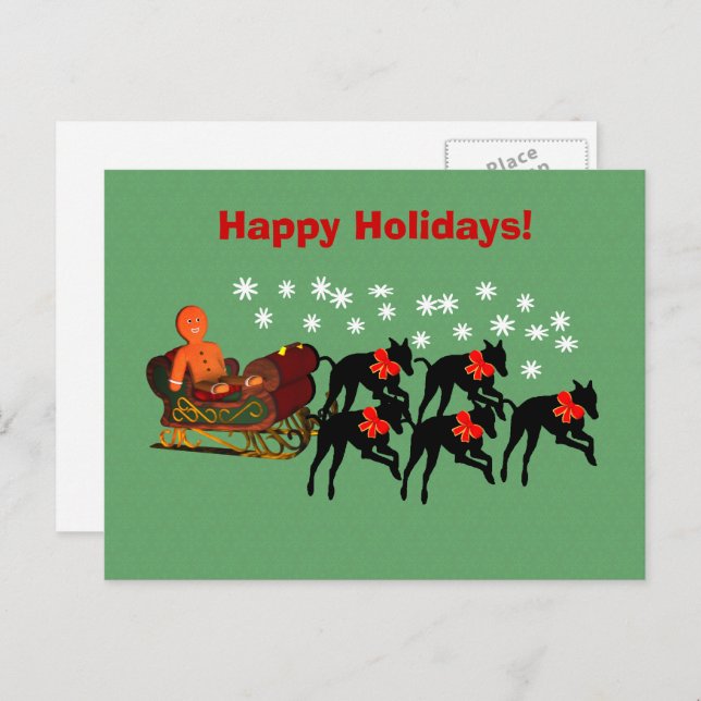 Cartão Postal De Festividades Cartão-postal de Natal Greyhound Sleigh (Frente/Verso)