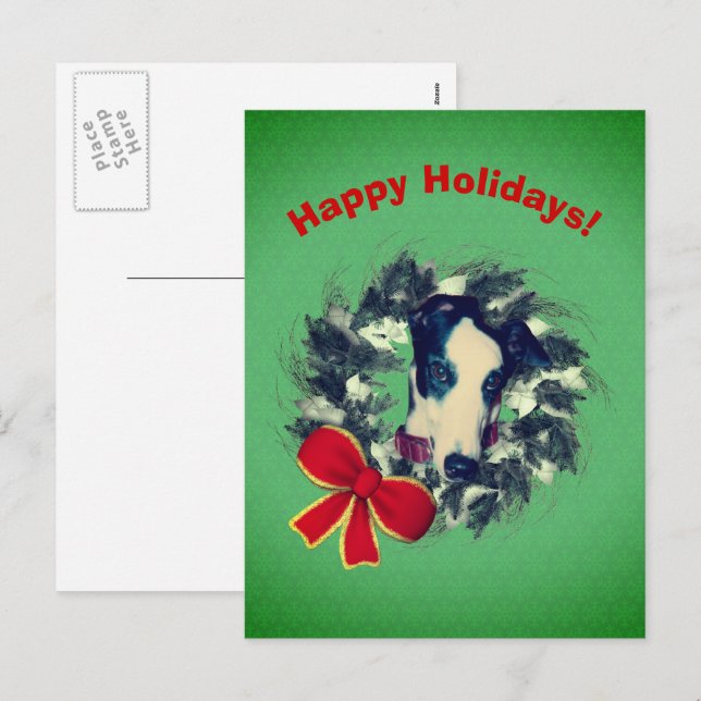 Cartão Postal De Festividades Cartão-postal de Natal Greyhound Wreath (Frente/Verso)