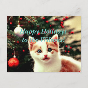 Cartão Postal De Festividades Cartão-postal de Natal Kitten Feliz