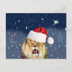 Cartão Postal De Festividades Cartão-postal de Natal Lion no Santa Hat