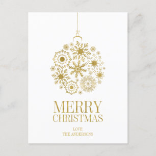 Cartão Postal De Festividades Cartão-postal de Natal Merry Dourado Snowflake