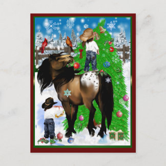 Cartão Postal De Festividades Cartão-postal de Natal para Cavalo e Criança