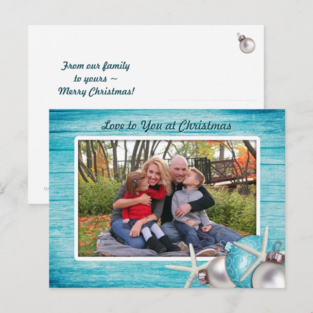 Cartão Postal De Festividades Cartão-postal de Natal Personalizado com Azul Mari (Frente/Verso)