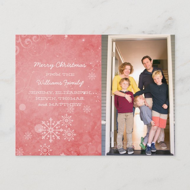 Cartão Postal De Festividades Cartão-postal de Natal Red Snowflake Swirls (Frente)