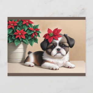 Cartão Postal De Festividades Cartão-postal de Natal Shih Tzu