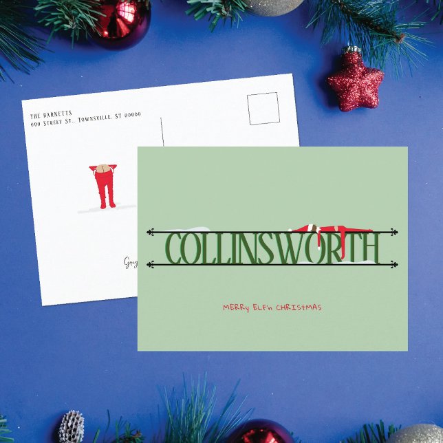 Cartão Postal De Festividades Cartão-postal de Natal Verde Elf Shenanigans (Criador carregado)