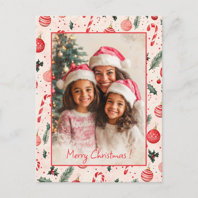 Cartão Postal De Festividades Cartão-postal de Natal vermelho-rosa-claro (Frente)