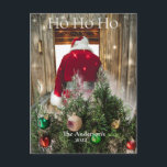 Cartão Postal De Festividades Cartão-postal de Papais noeis Ho Ho Ho Ho<br><div class="desc">Cartão-Postal Para Papais noeis De Ho Ho Ho.  Ramos de pinheiro e ornamentos coloridos. Personalize esta placa com o modelo que eu configurei para você. Não precisa ser experiente em tecnologia. Calma!</div>