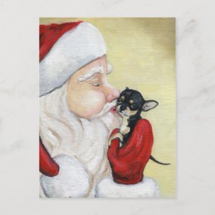 Cartão Postal De Festividades Cartão-postal de "Papais noeis Kiss for Chihuahua"