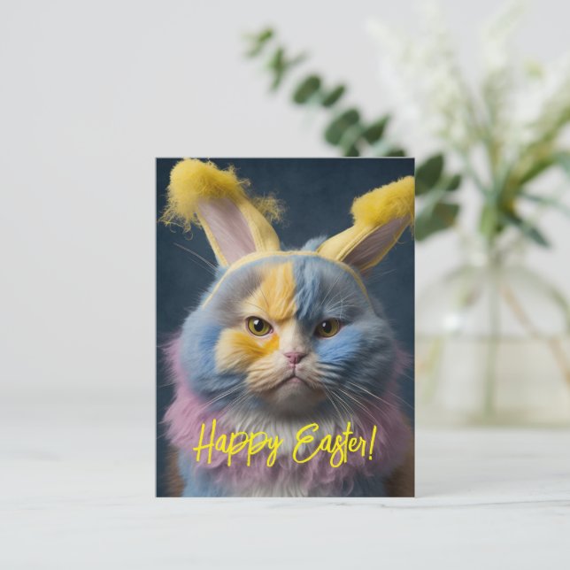 Cartão Postal De Festividades Cartão-postal de Páscoa de Gato Bonito e Engraçado (Em pé/Frente)
