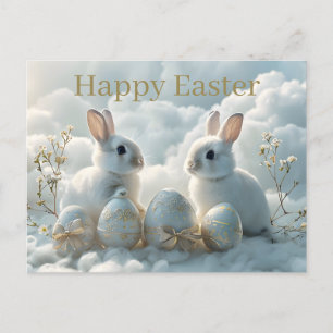 Cartão Postal De Festividades Cartão-postal de páscoa Dois Coelhos e Ovos de Pás