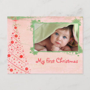 Cartão Postal De Festividades Cartão-postal de primeira foto de Natal, cor-de-ro