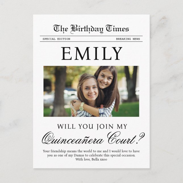 Cartão Postal De Festividades Cartão-postal de Proposta do Tribunal Quinceañera (Frente)