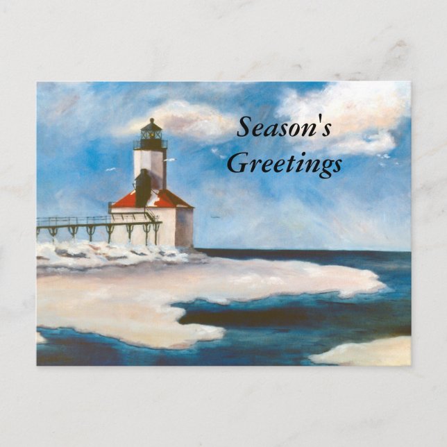 Cartão Postal De Festividades Cartão-postal de saudações da Michigan City Light  (Frente)