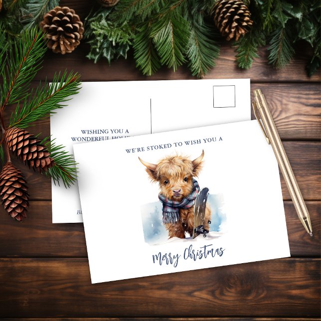 Cartão Postal De Festividades Cartão-postal de Vaca Highland Snowboard (Criador carregado)