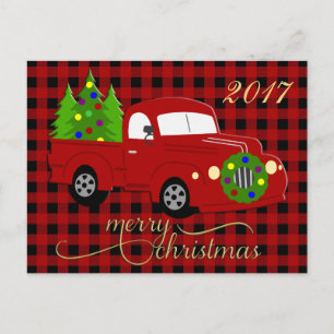 Cartão Postal De Festividades Cartão-postal de Xadrez Vermelha Feliz de Natal