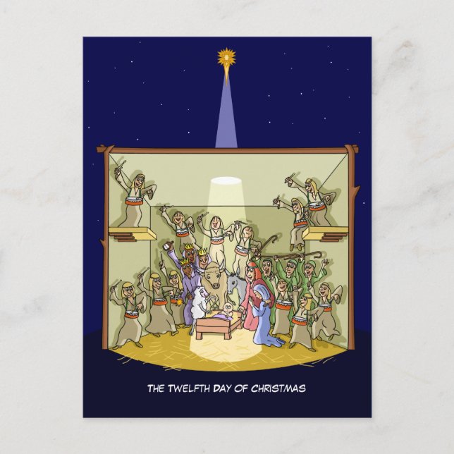 Cartão Postal De Festividades Cartão-postal Dia 12 do Natal (12 Drummers) (Frente)