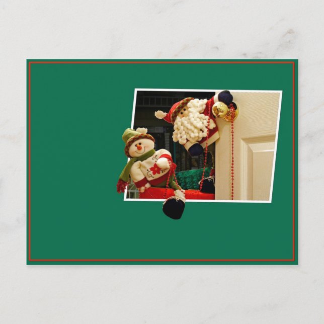 Cartão Postal De Festividades Cartão-postal do Natal Papai Noel e Snowman (Frente)