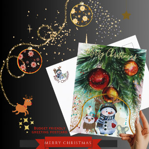 Cartão Postal De Festividades Cartão-postal do orçamento Whimsical Snowman & For
