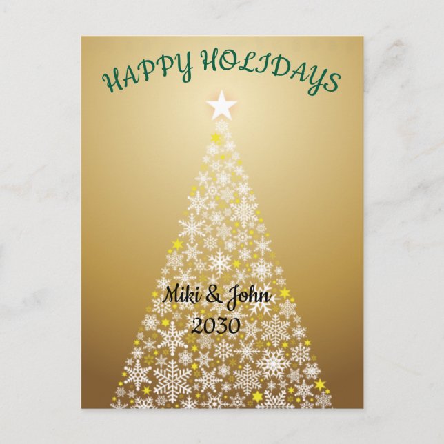 Cartão Postal De Festividades Cartão-postal Dourado de Natal com Folha Moderna P (Frente)