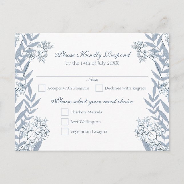 Cartão Postal De Festividades Cartão-postal Dusty Light Blue Wedding RSVP (Frente)