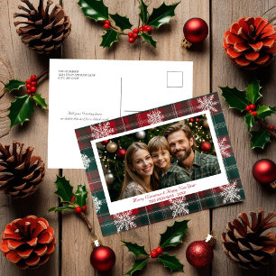 Cartão Postal De Festividades Cartão-postal Elegante Red & Green Snowflakes