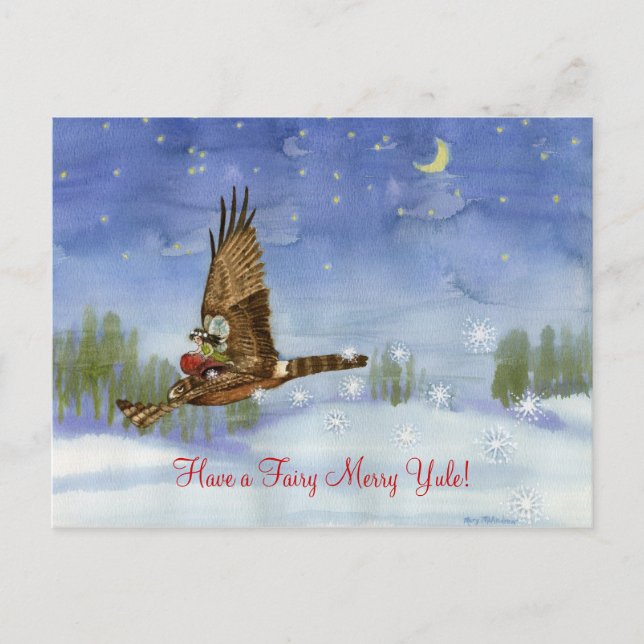 Cartão Postal De Festividades Cartão-postal Fairy Hawk Yule (Frente)