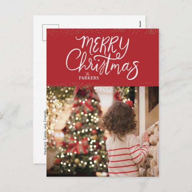 Cartão Postal De Festividades Cartão-postal Feliz de Natal Vermelho (Frente/Verso)