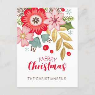 Cartão Postal De Festividades Cartão-postal Floral de Natal Moderno
