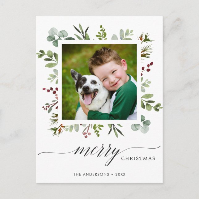 Cartão Postal De Festividades Cartão-postal Greenery Red Berries (Frente)