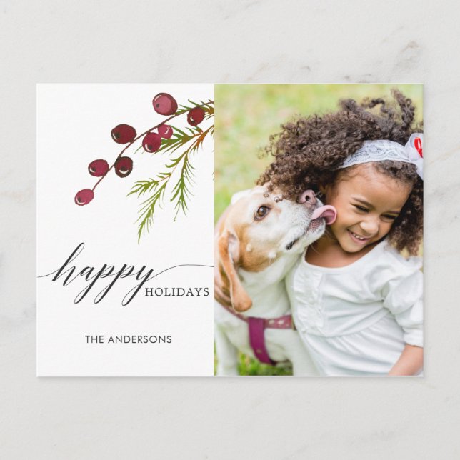 Cartão Postal De Festividades Cartão-postal Greenery Red Berries (Frente)