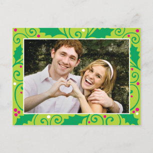 Cartão Postal De Festividades Cartão-postal Holly Holiday Verde e Rosa