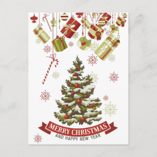 Cartão Postal De Festividades Cartão-postal natais vintages Árvore e presentes
