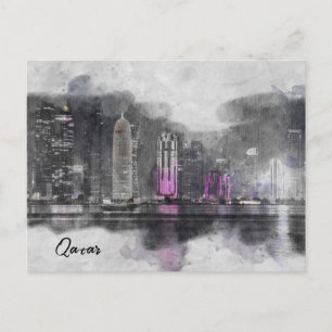 Cartão Postal De Festividades Cartão-postal Noite de Watercolor Qatar - Feriado 