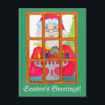 Cartão Postal De Festividades Cartão-postal papai noel Lighting Menorah<br><div class="desc">Uma bela fotografia branca de Papais noeis acendendo as velas da menorah adorna este cartão-postal.</div>