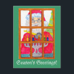 Cartão Postal De Festividades Cartão-postal papai noel Lighting Menorah<br><div class="desc">Uma bela fotografia branca de Papais noeis acendendo as velas da menorah adorna este cartão-postal.</div>