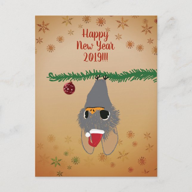 Cartão Postal De Festividades Cartão-postal Personalizado de Feliz ano novo Bat  (Frente)