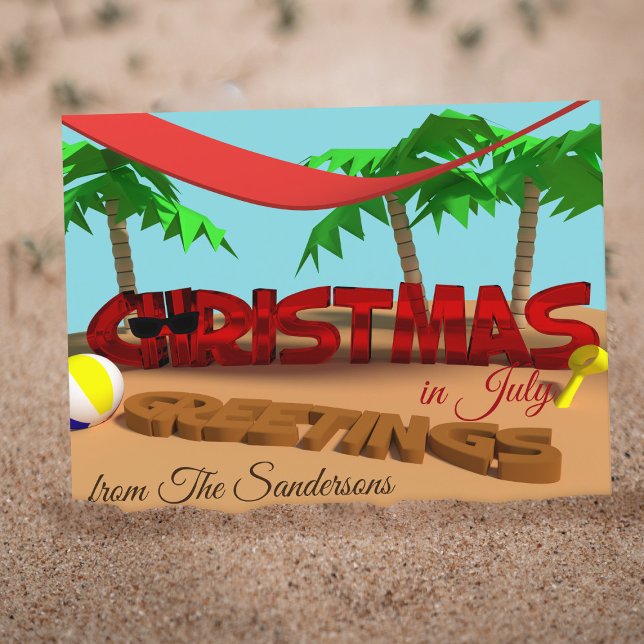 Cartão Postal De Festividades Cartão-postal Personalizado Em Julho (Greetings from the beach! Here's a Christmas in July postcard you can send to your family & friends)