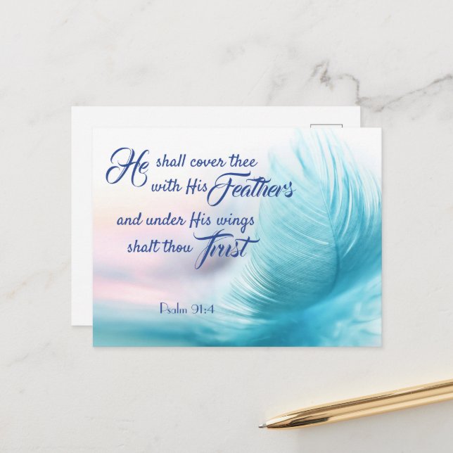 Cartão Postal De Festividades Cartão-postal Psalm 91:4 - Versão Do Rei James (Frente/Verso In Situ)