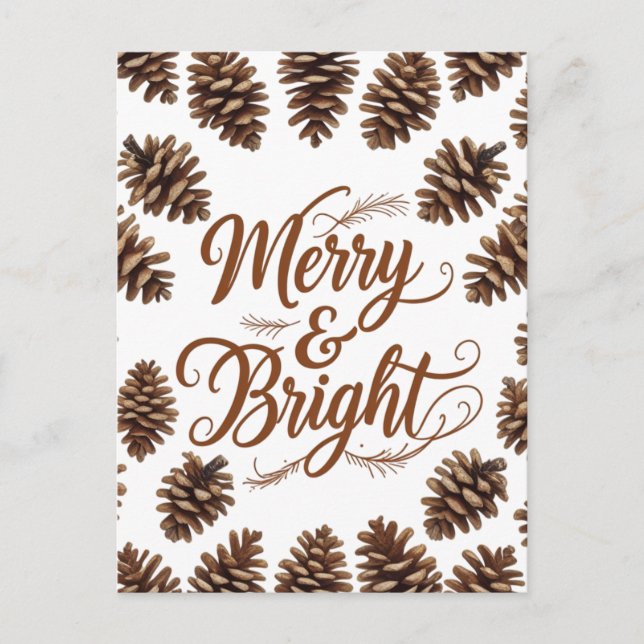 Cartão Postal De Festividades Cartão-postal Rustic Pinecone Holiday - Feliz e Br (Frente)