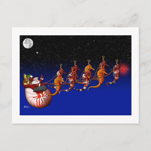 Cartão Postal De Festividades Cartão-postal Santa Claus e Seacavalo (Frente)