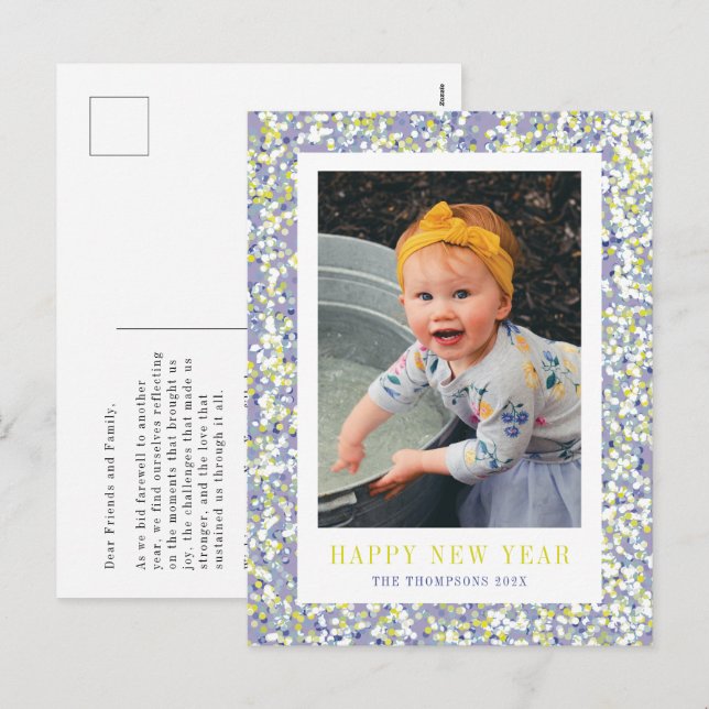 Cartão Postal De Festividades Cartão-postal Vibrant Confetti de Ano Novo (Frente/Verso)