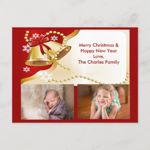 Cartão Postal De Festividades Cartão-postal XMas Dourado, Miçangas e flocos de
