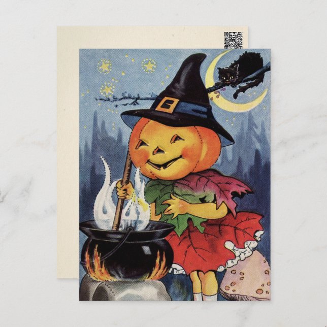dia das Bruxas cartão postal. convite para bruxa Festa. fofa bruxa